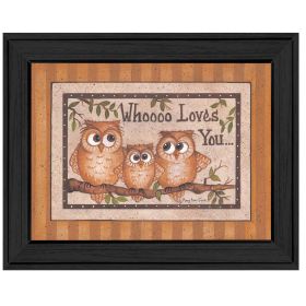 "Whoooo Loves You" By Mary June; Printed Wall Art; Ready To Hang Framed Poster; Black Frame
